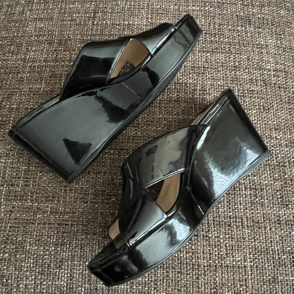 Prada Crosscross Wedge Sandals, Slide, Patent Black Nero, Size 37 - Picture 7 of 10